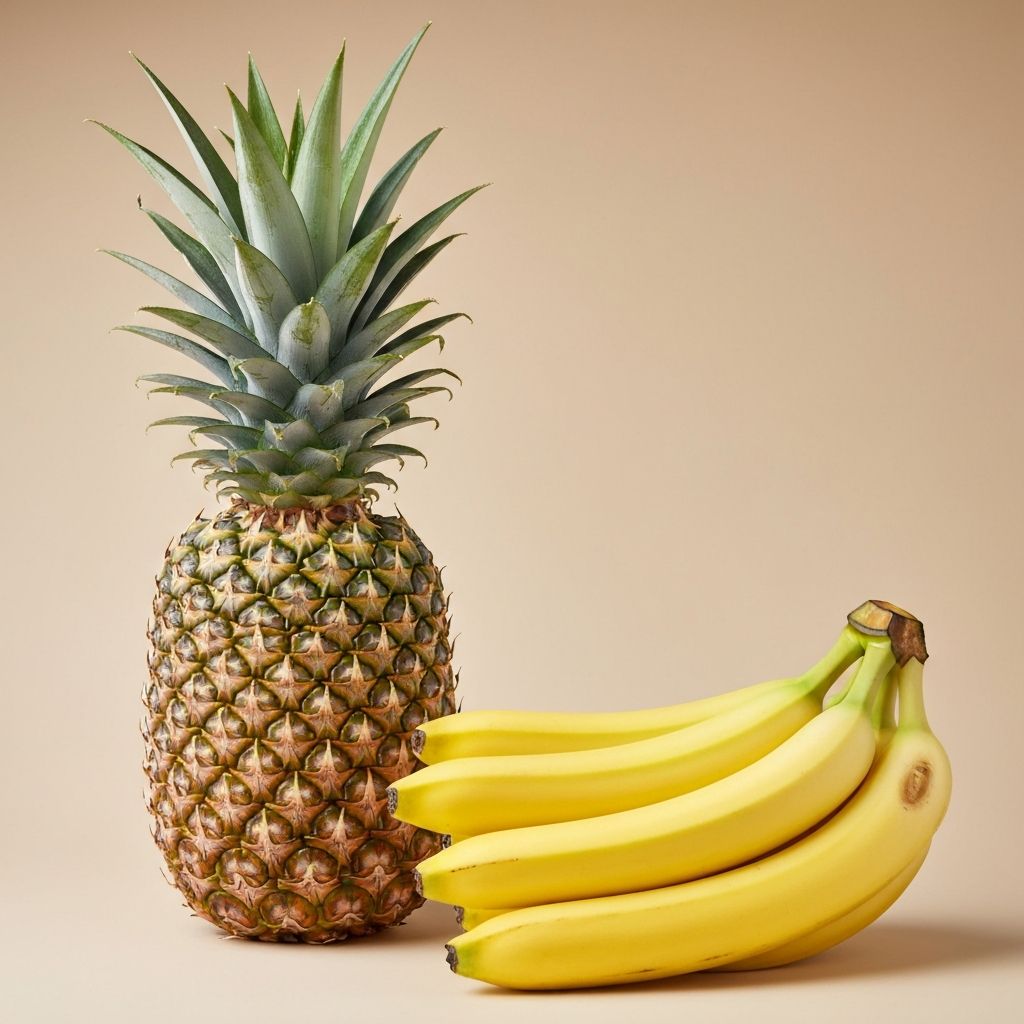 Fresh pineapple and bunch of bananas